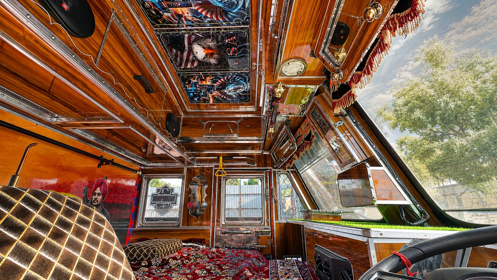 Wooden cabin interior detailing